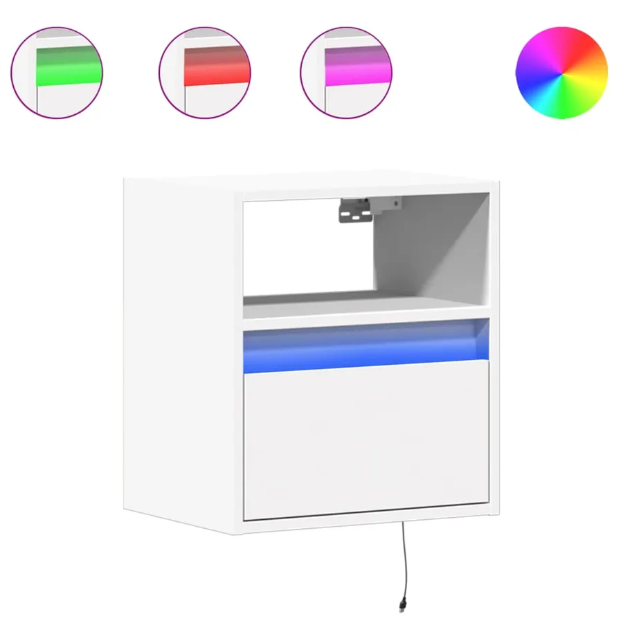 Tables de chevet murales avec lumières LED 2 pcs blanc - 2