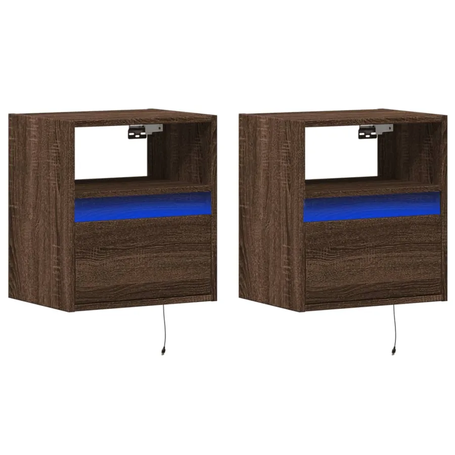Tables de chevet murales avec lumières LED 2 pcs chêne marron - 3