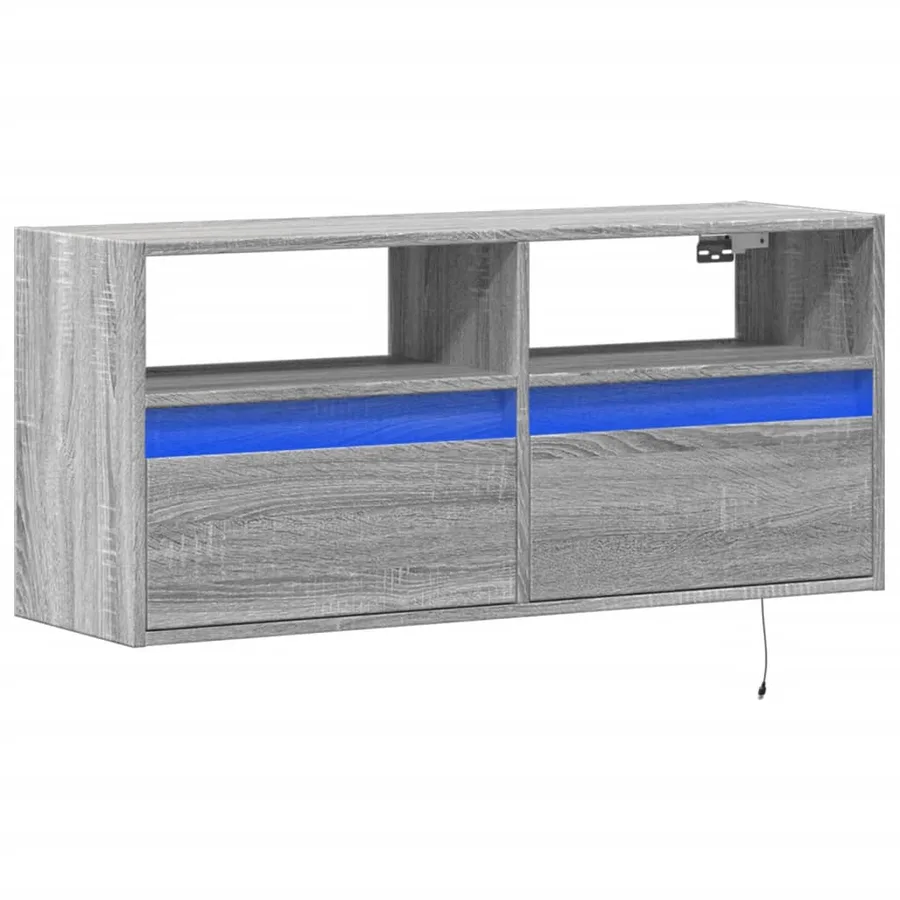 Meuble TV mural avec lumières LED sonoma gris 100x31x45 cm - 3