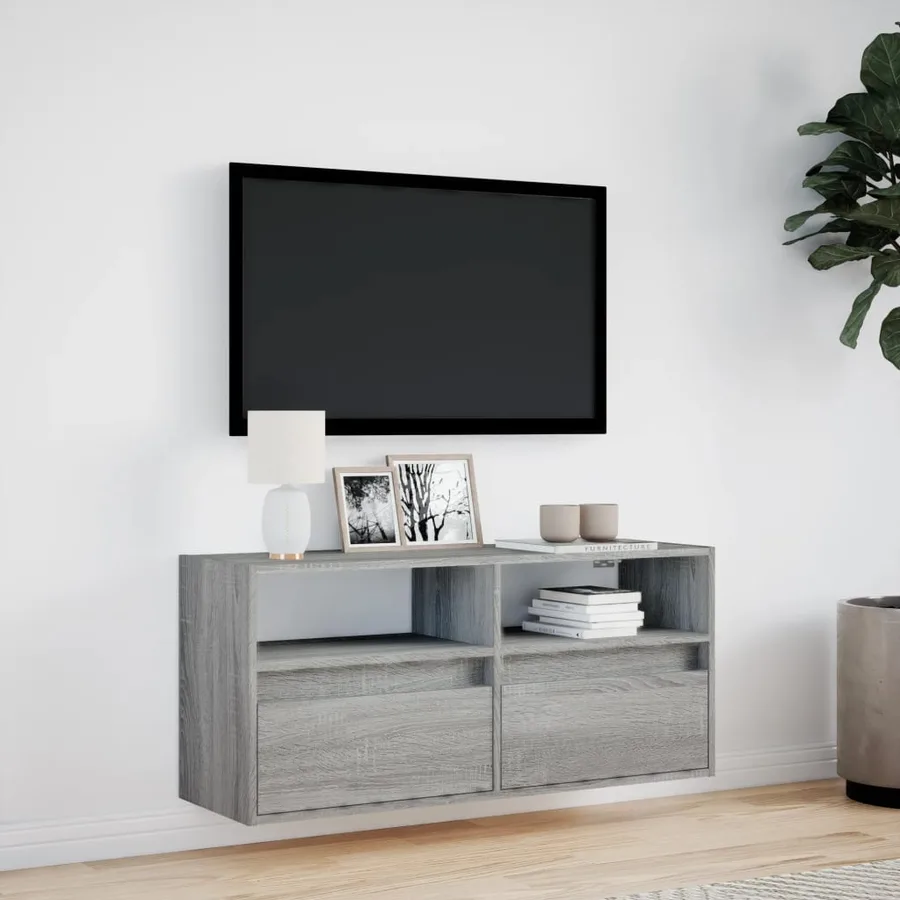 Meuble TV mural avec lumières LED sonoma gris 100x31x45 cm - 4