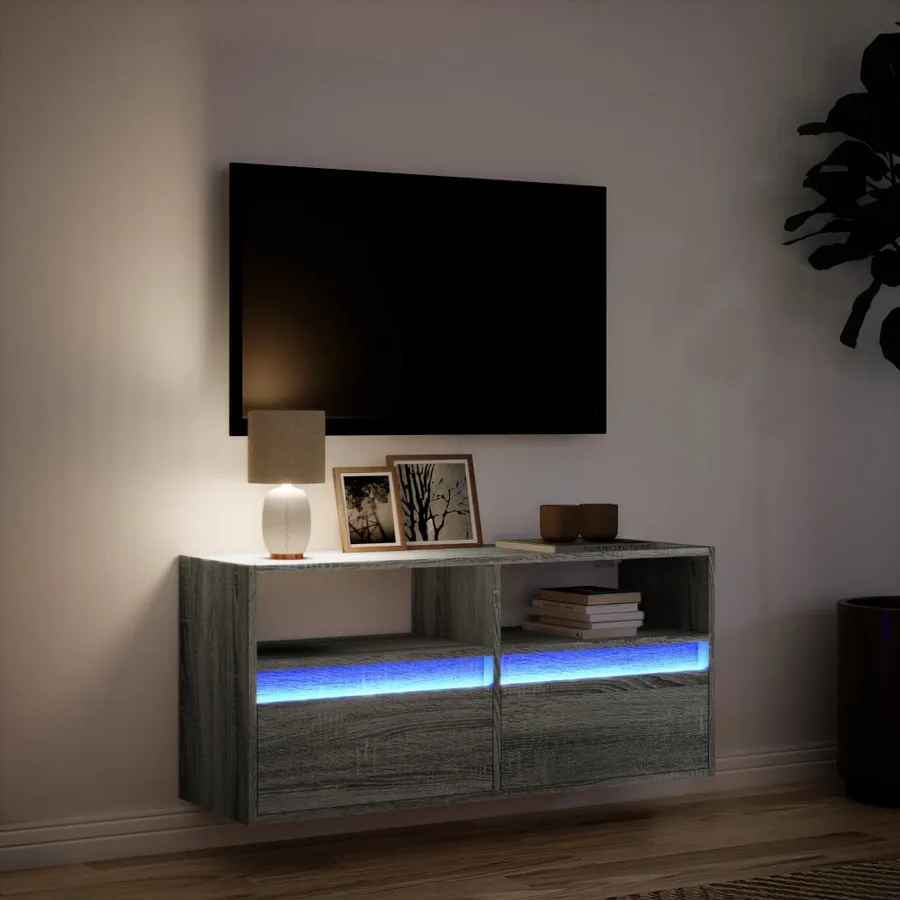 Meuble TV mural avec lumières LED sonoma gris 100x31x45 cm - 5