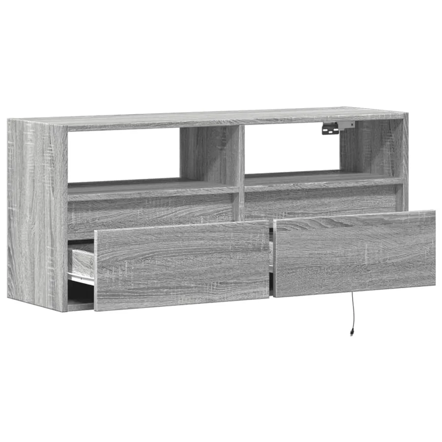 Meuble TV mural avec lumières LED sonoma gris 100x31x45 cm - 9