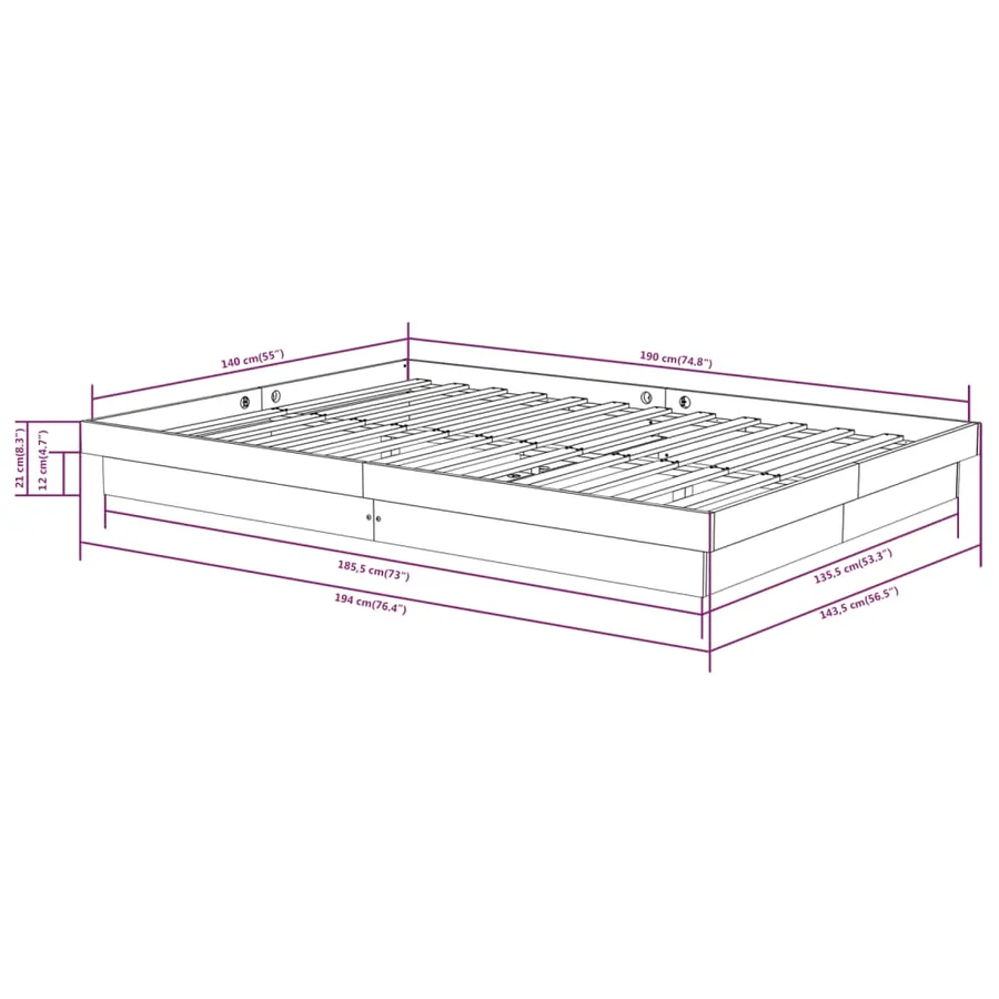 Cadre de lit sans matelas blanc bois massif 140x190 cm - 8