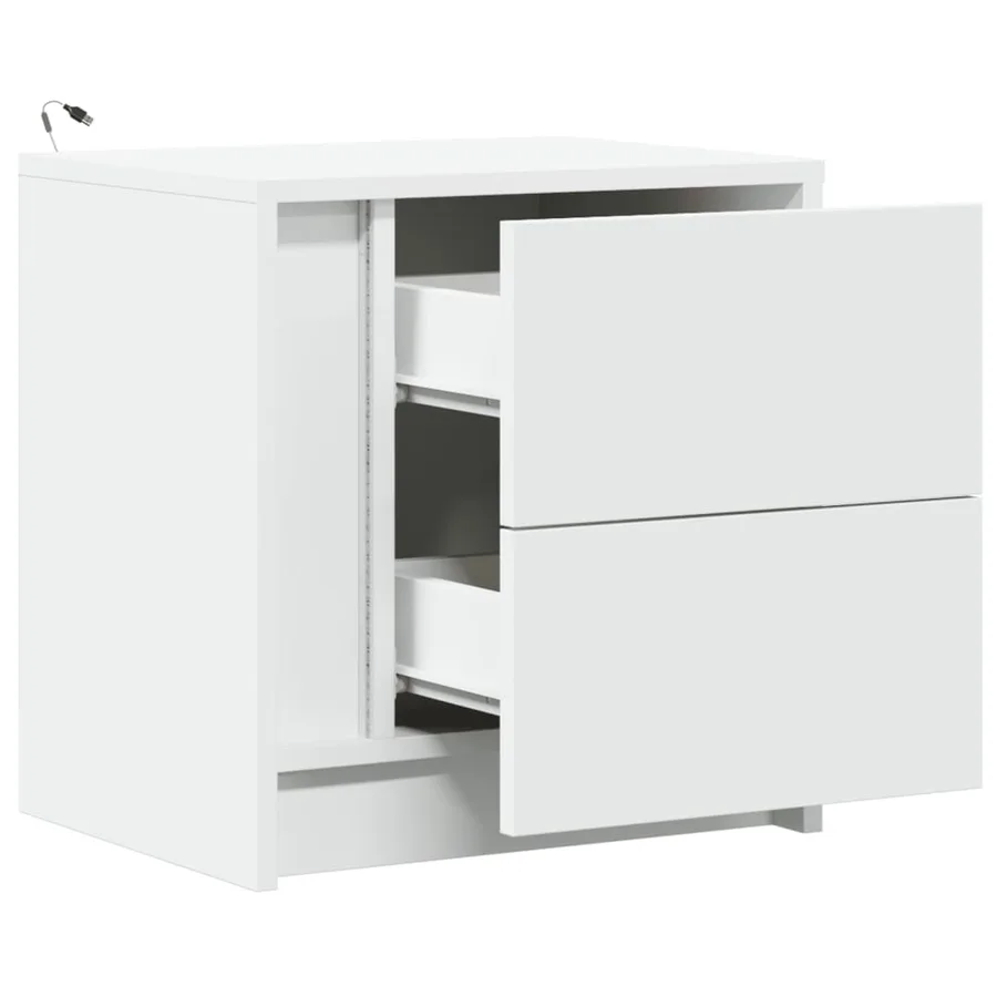 Armoires de chevet et lumières LED 2pcs blanc bois d'ingénierie - 12