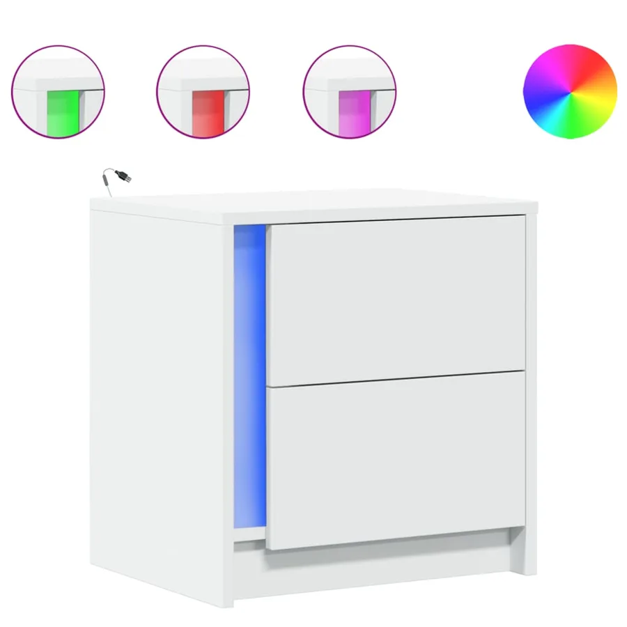 Armoires de chevet et lumières LED 2pcs blanc bois d'ingénierie - 2