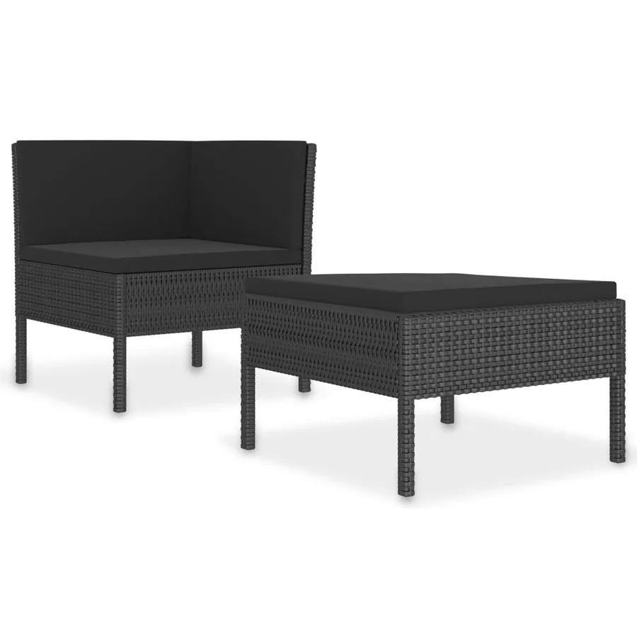 Salon de jardin 2 pcs avec coussins Résine tressée Noir - 2