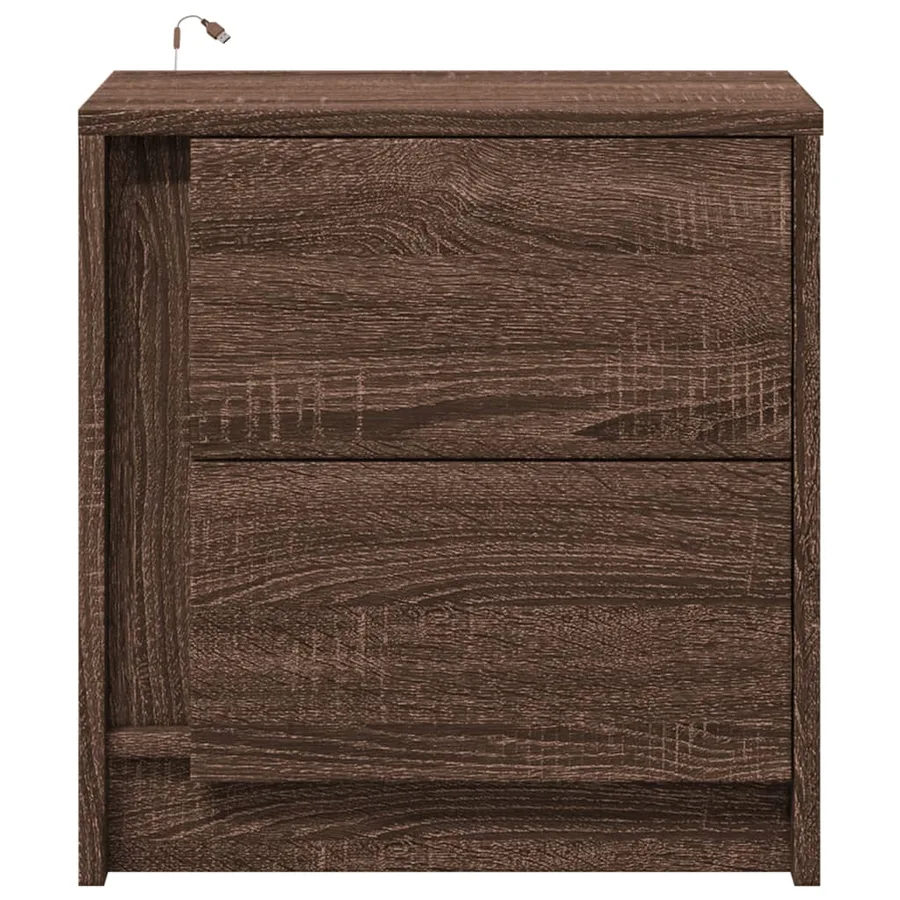 Armoires de chevet et lumières LED 2 pcs chêne marron - 6