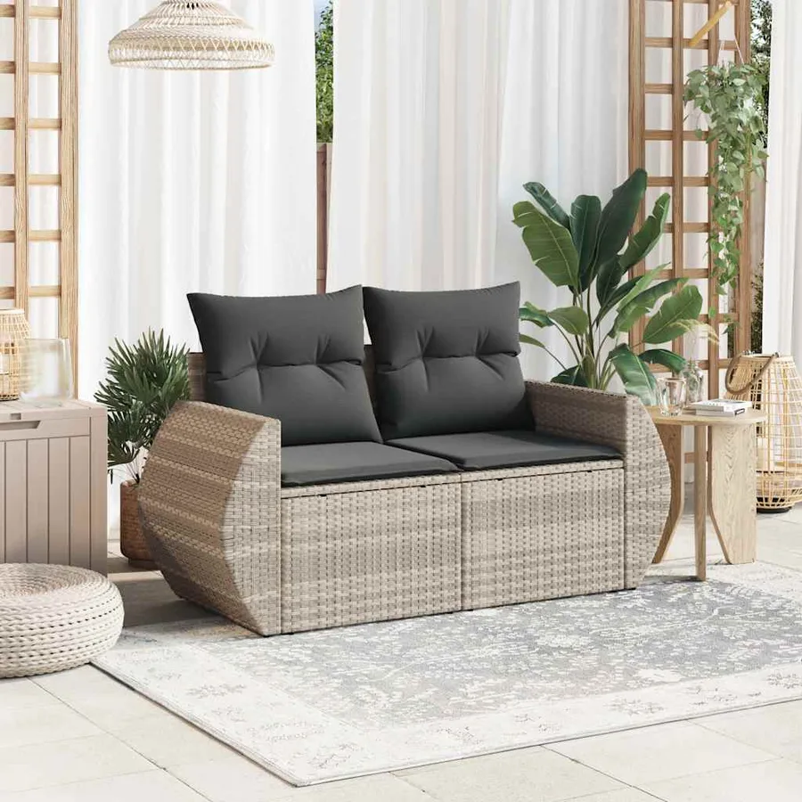 Canapé de jardin 2 places et coussins gris clair résine tressée - 3
