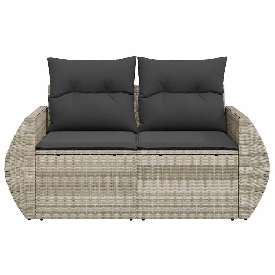 Canapé de jardin 2 places et coussins gris clair résine tressée - 4