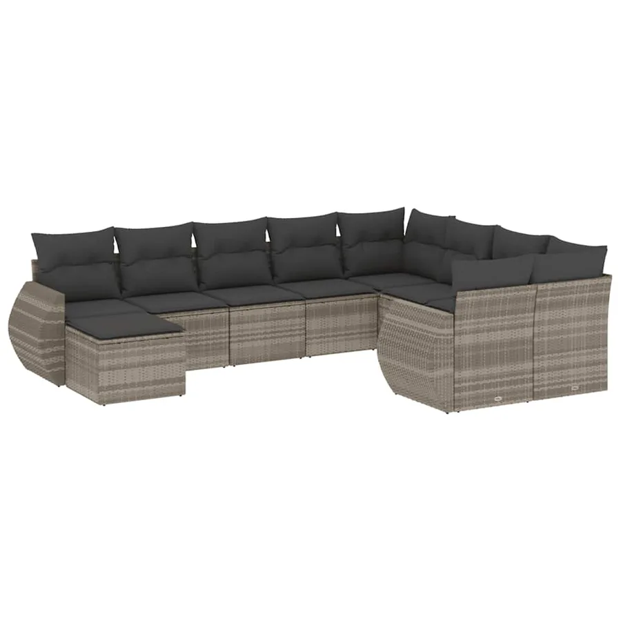 Salon de jardin avec coussins 10 pcs gris clair résine tressée - 2