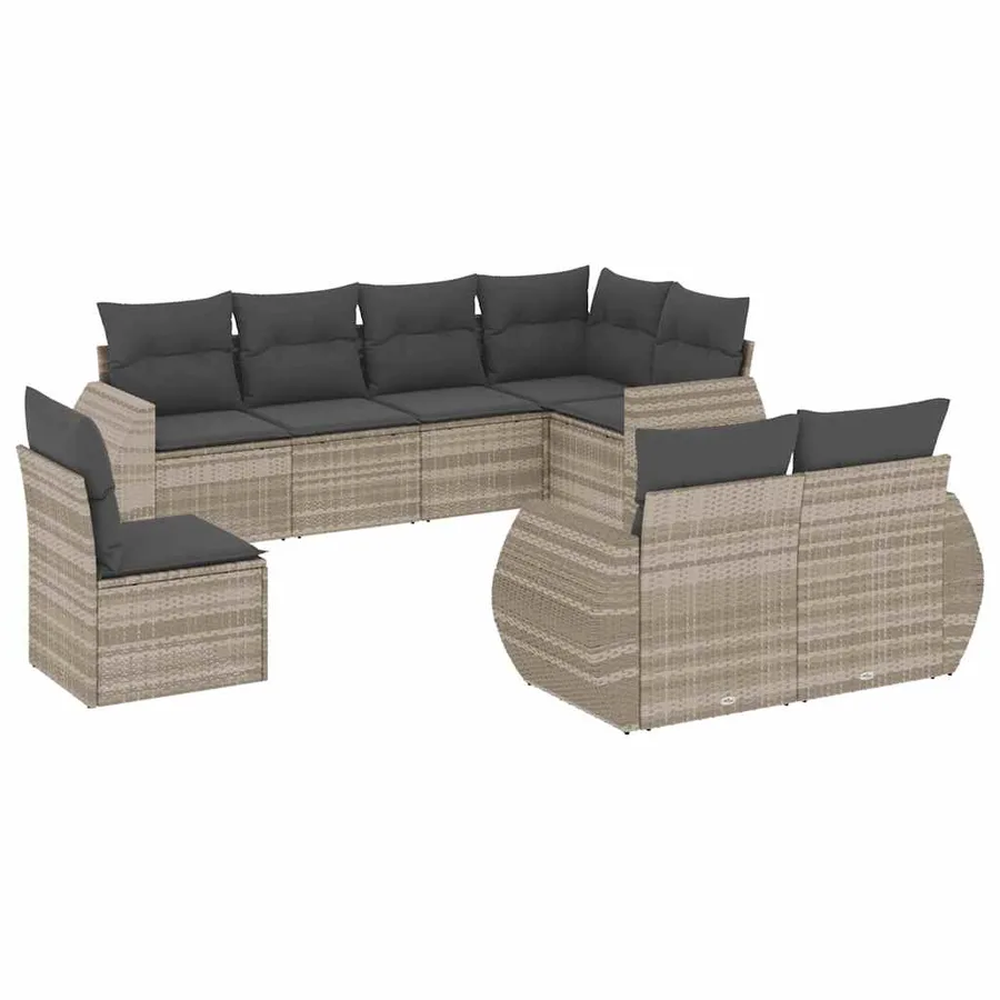 Salon de jardin 8 pcs avec coussins gris clair résine tressée - 2
