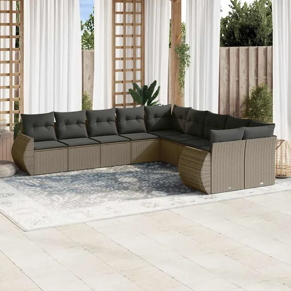 Salon de jardin avec coussins 10 pcs gris clair résine tressée