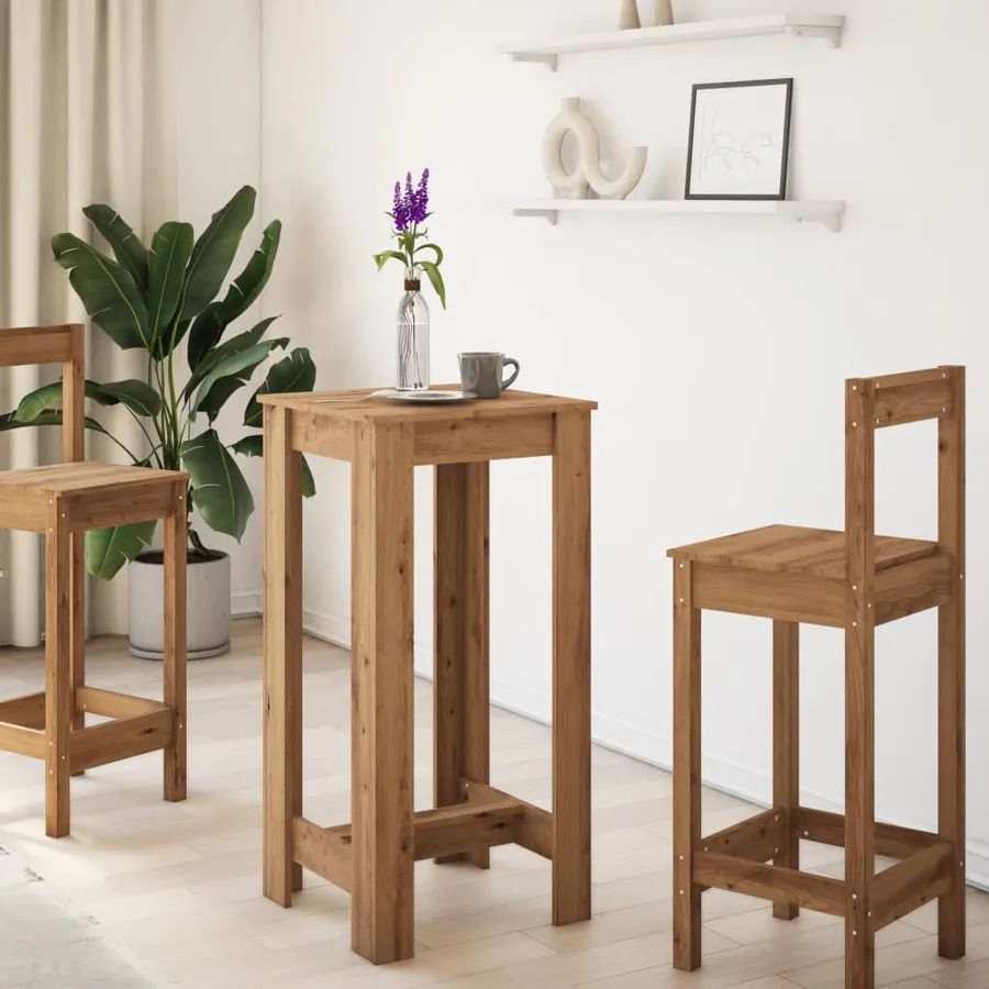 Table de bar chêne artisanal 51x50x103,5 cm bois d'ingénierie - 3