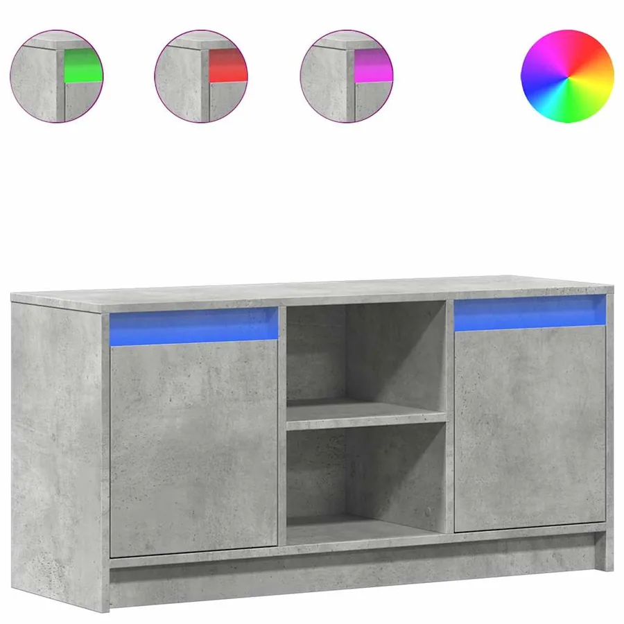 Meuble TV avec LED gris béton 100x34x50 cm bois d'ingénierie - 2
