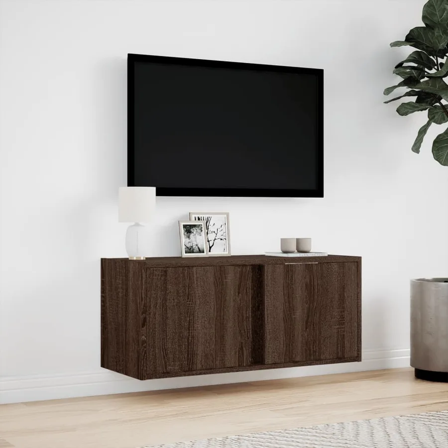 Meuble TV mural avec lumières LED chêne marron 80x31x35 cm - 4