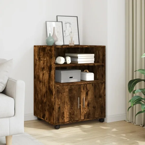Armoire à roulettes chêne fumé 60x48x81 cm bois d'ingénierie