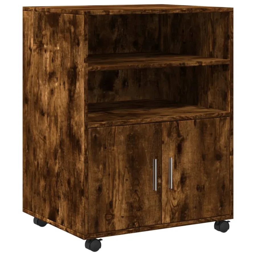Armoire à roulettes chêne fumé 60x48x81 cm bois d'ingénierie - 2
