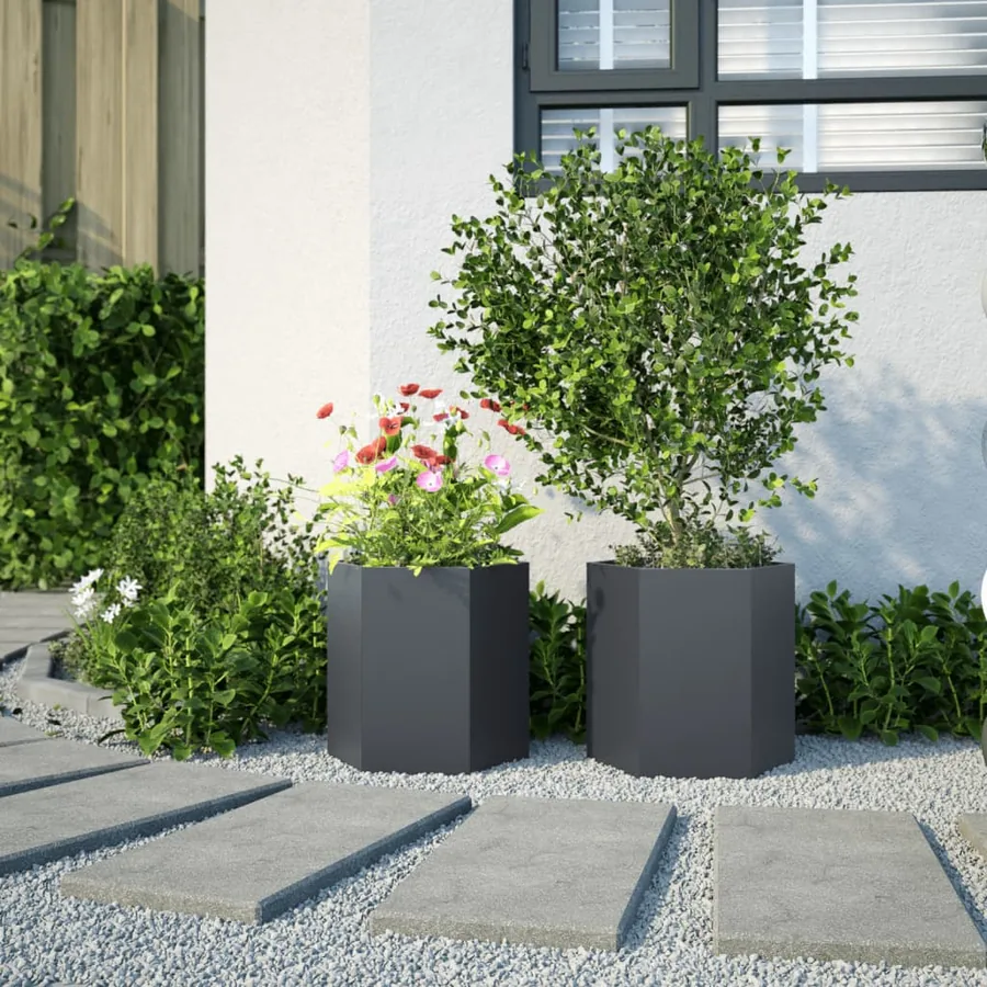 Jardinières 2 pcs anthracite hexagone 46x40x45 cm acier - 3