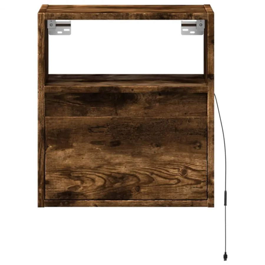 Table de chevet murale avec lumières LED chêne fumé - 6