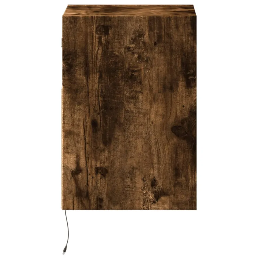 Table de chevet murale avec lumières LED chêne fumé - 7
