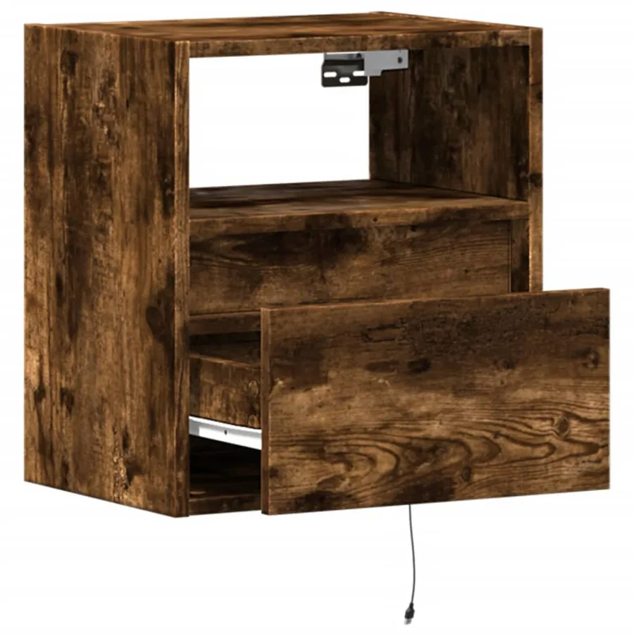Table de chevet murale avec lumières LED chêne fumé - 9