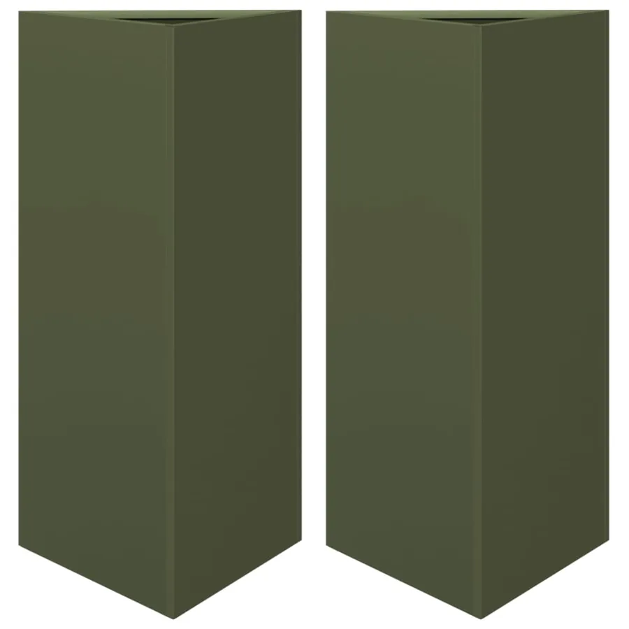 Jardinières 2 pcs vert olive triangulaire 40x34,5x75 cm acier - 2