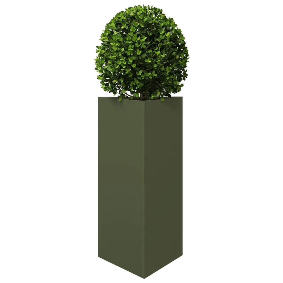 Jardinières 2 pcs vert olive triangulaire 40x34,5x75 cm acier - 4