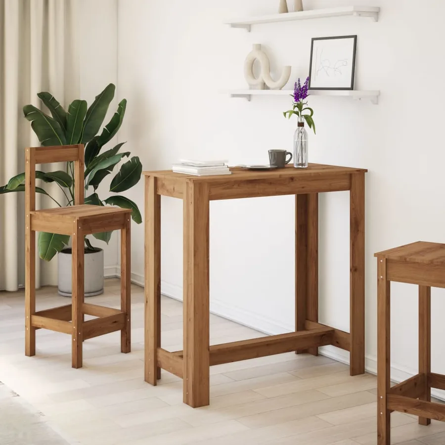 Table de bar chêne artisanal 102x50x103,5 cm bois d'ingénierie - 3
