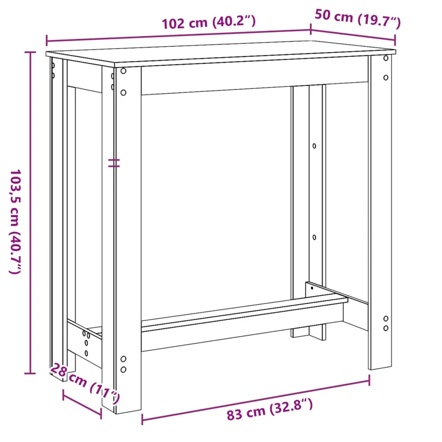 Table de bar chêne artisanal 102x50x103,5 cm bois d'ingénierie - 9