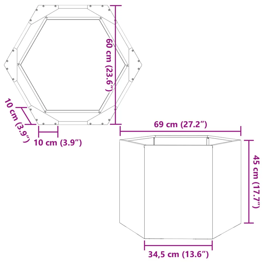 Jardinière anthracite hexagone 69x60x45 cm acier - 10
