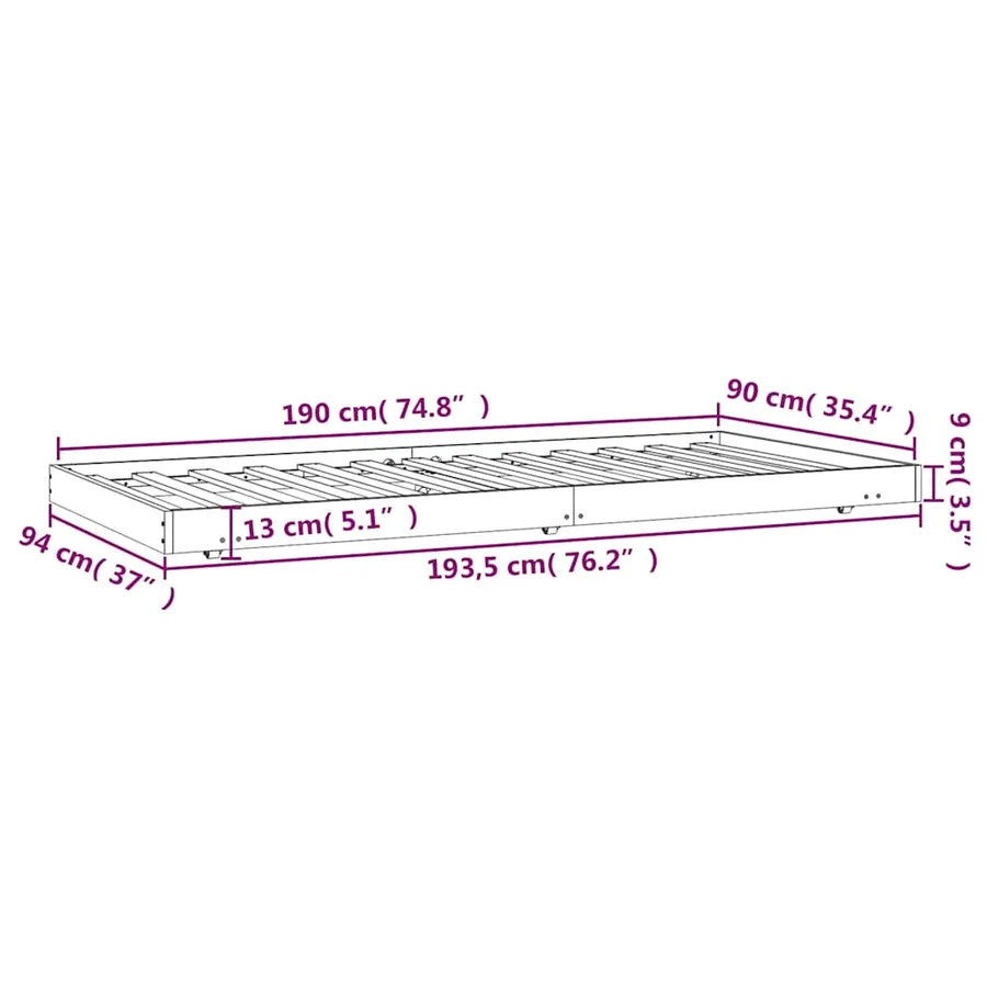 Cadre de lit sans matelas blanc 90x190 cm bois de pin massif - 9