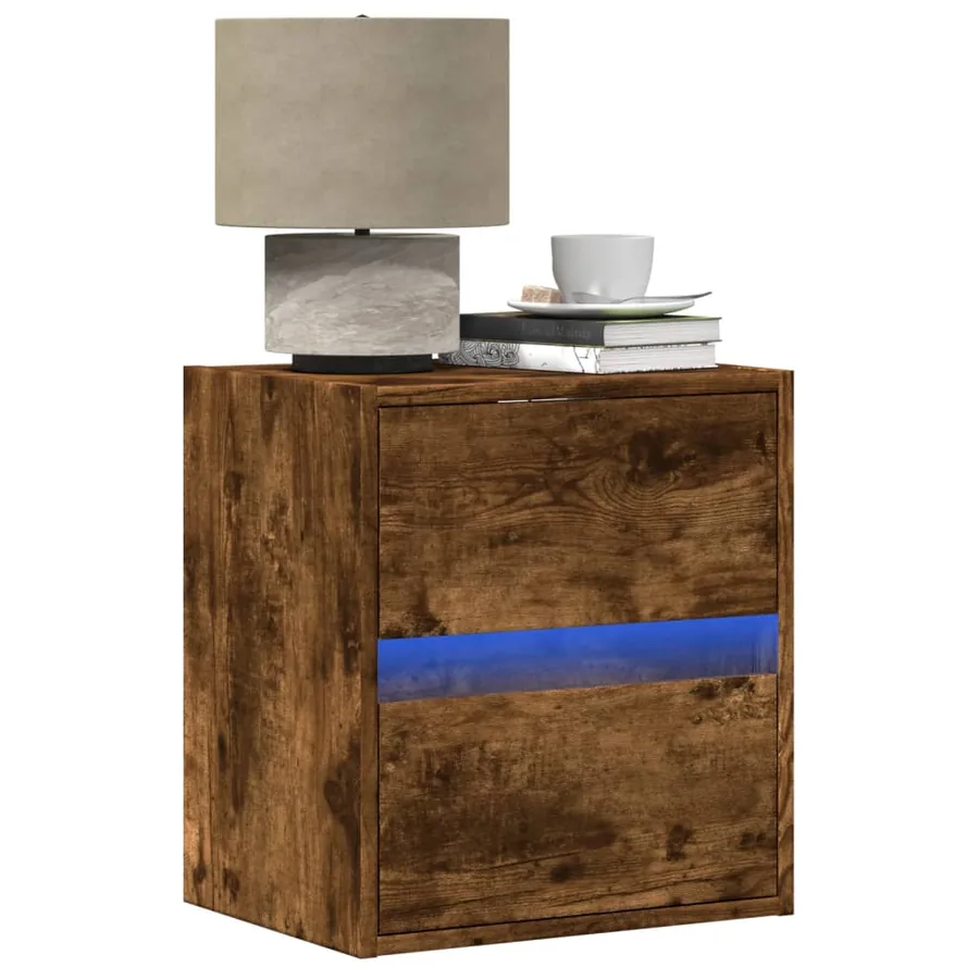 Table de chevet murale avec lumières LED chêne fumé