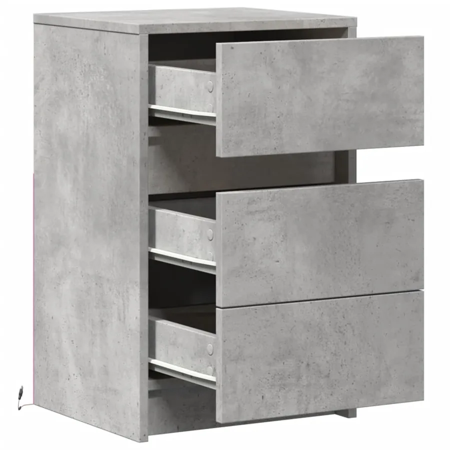 Armoire de chevet et lumières LED gris béton bois d'ingénierie - 12