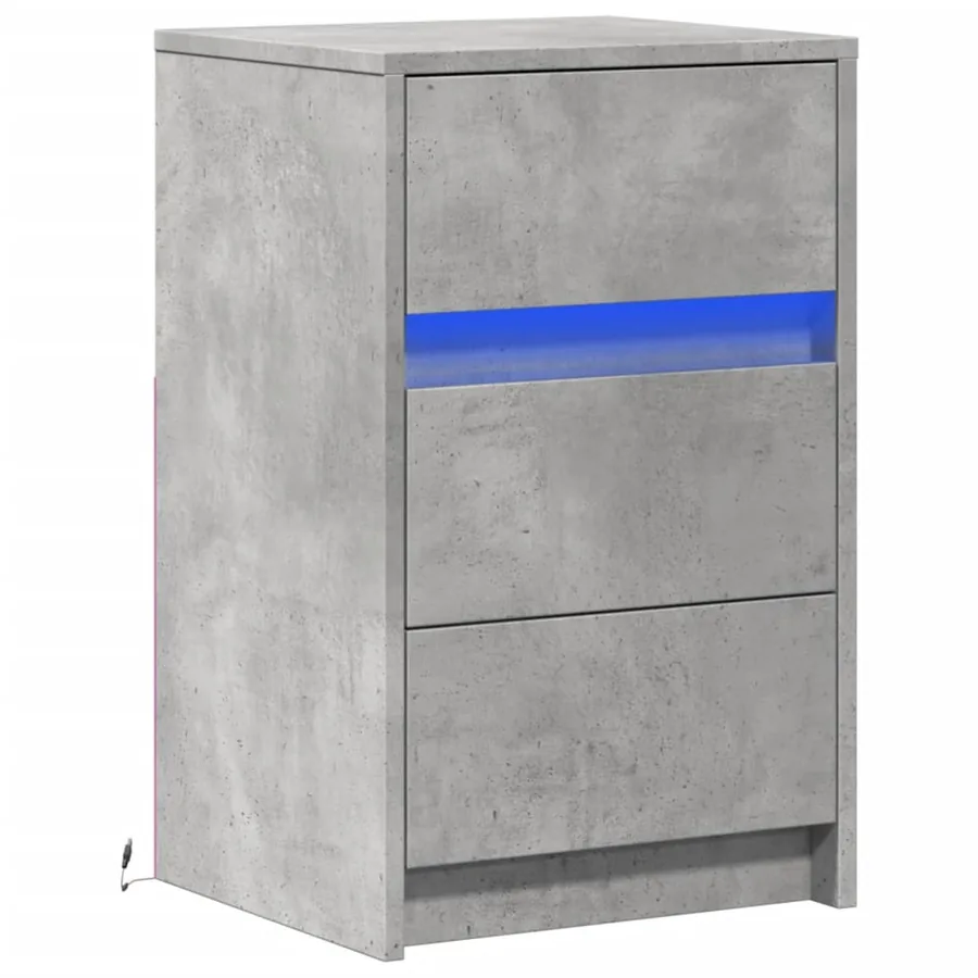 Armoire de chevet et lumières LED gris béton bois d'ingénierie - 3