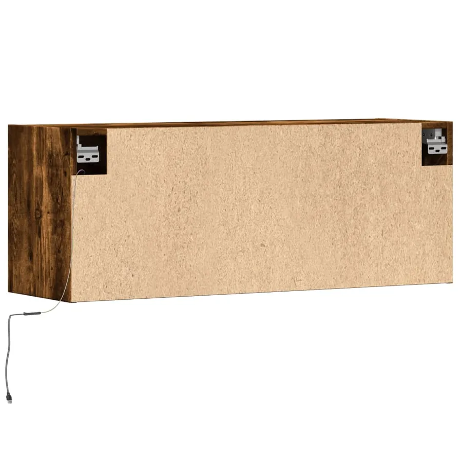 Meuble TV mural avec lumières LED chêne fumé 100x31x35 cm - 8