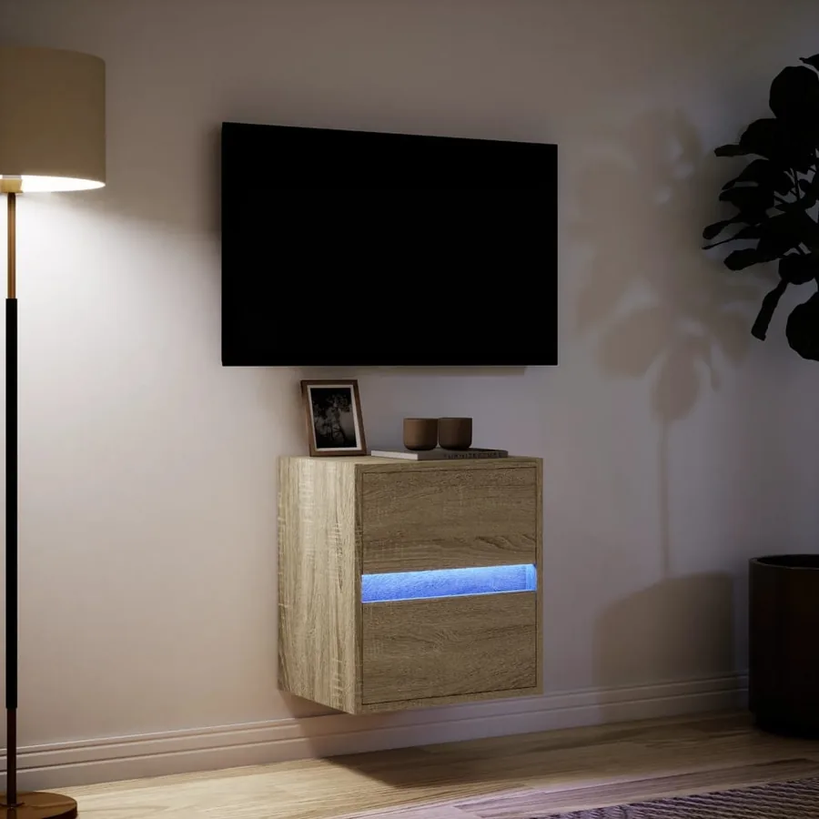 Meuble TV mural avec lumières LED chêne sonoma 41x31x45 cm - 5