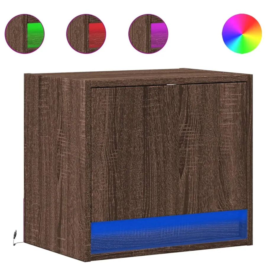 Tables de chevet murales avec lumières LED 2 pcs chêne marron - 2