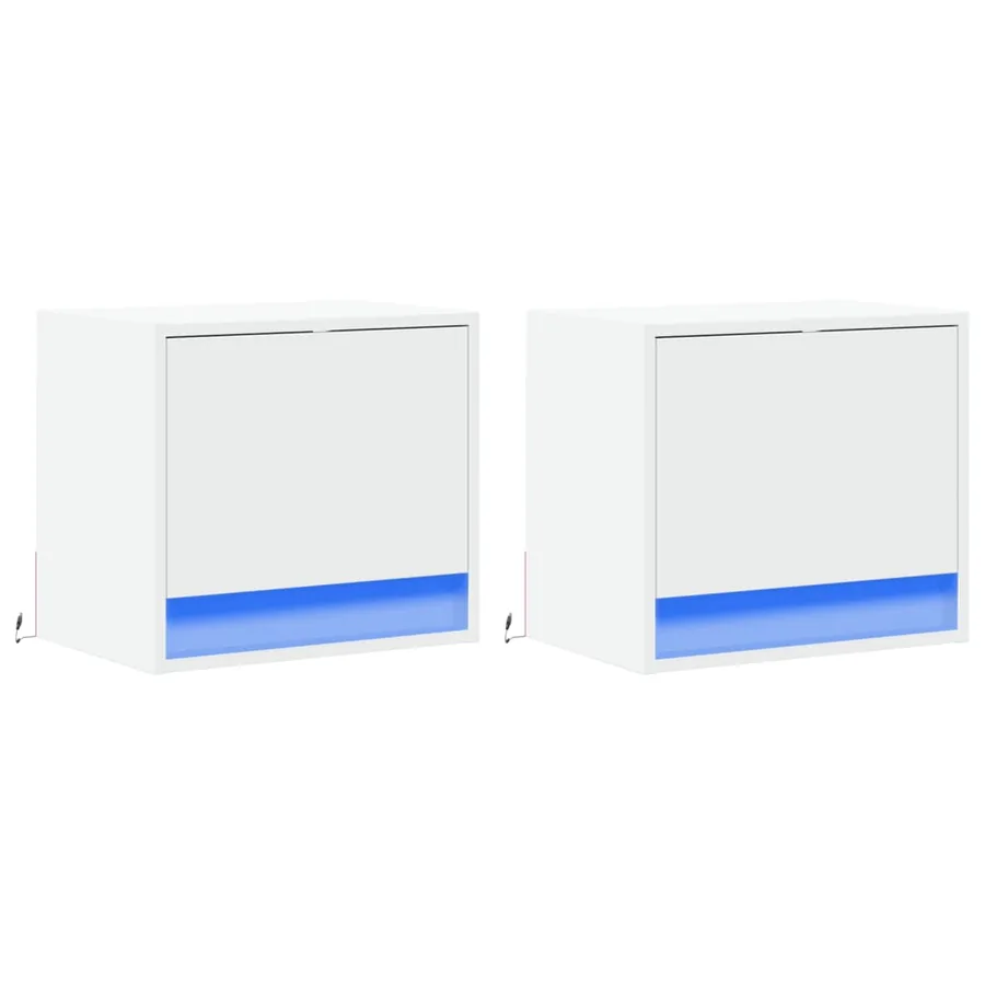 Tables de chevet murales avec lumières LED 2 pcs blanc - 3