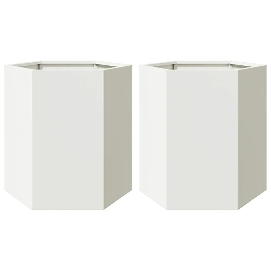 Jardinières 2 pcs blanc hexagone 46x40x45 cm acier - 2
