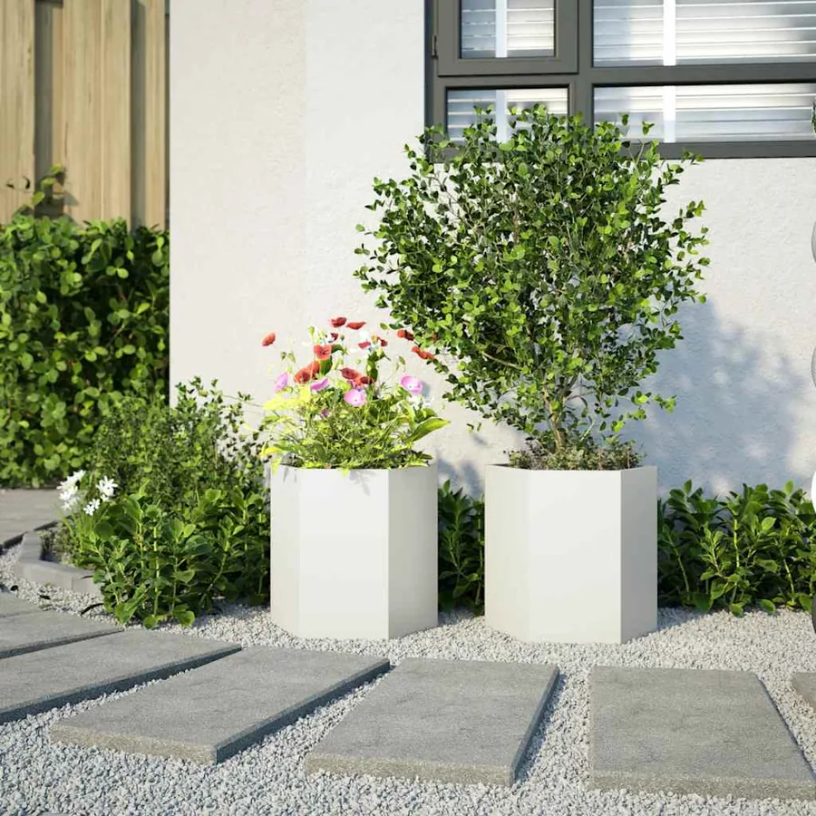 Jardinières 2 pcs blanc hexagone 46x40x45 cm acier - 3