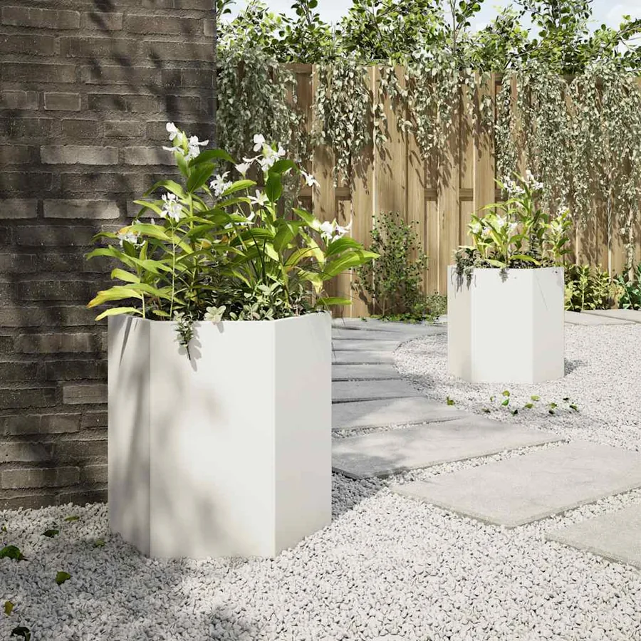 Jardinières 2 pcs blanc hexagone 46x40x45 cm acier - 4