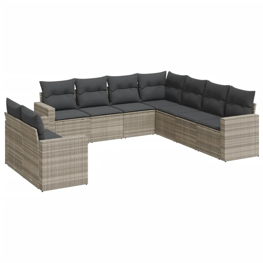 Salon de jardin 9 pcs avec coussins gris clair résine tressée - 2
