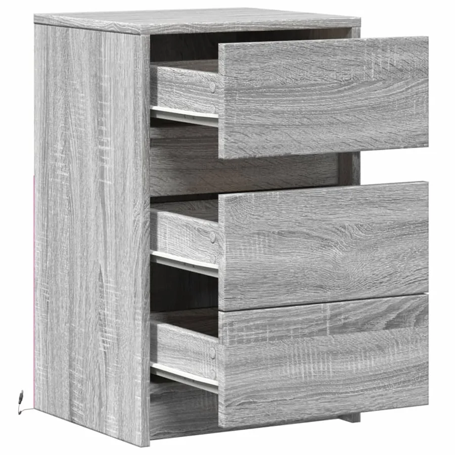 Armoire de chevet et lumières LED sonoma gris bois d'ingénierie - 12