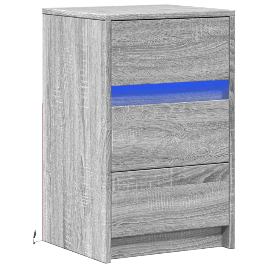 Armoire de chevet et lumières LED sonoma gris bois d'ingénierie - 3