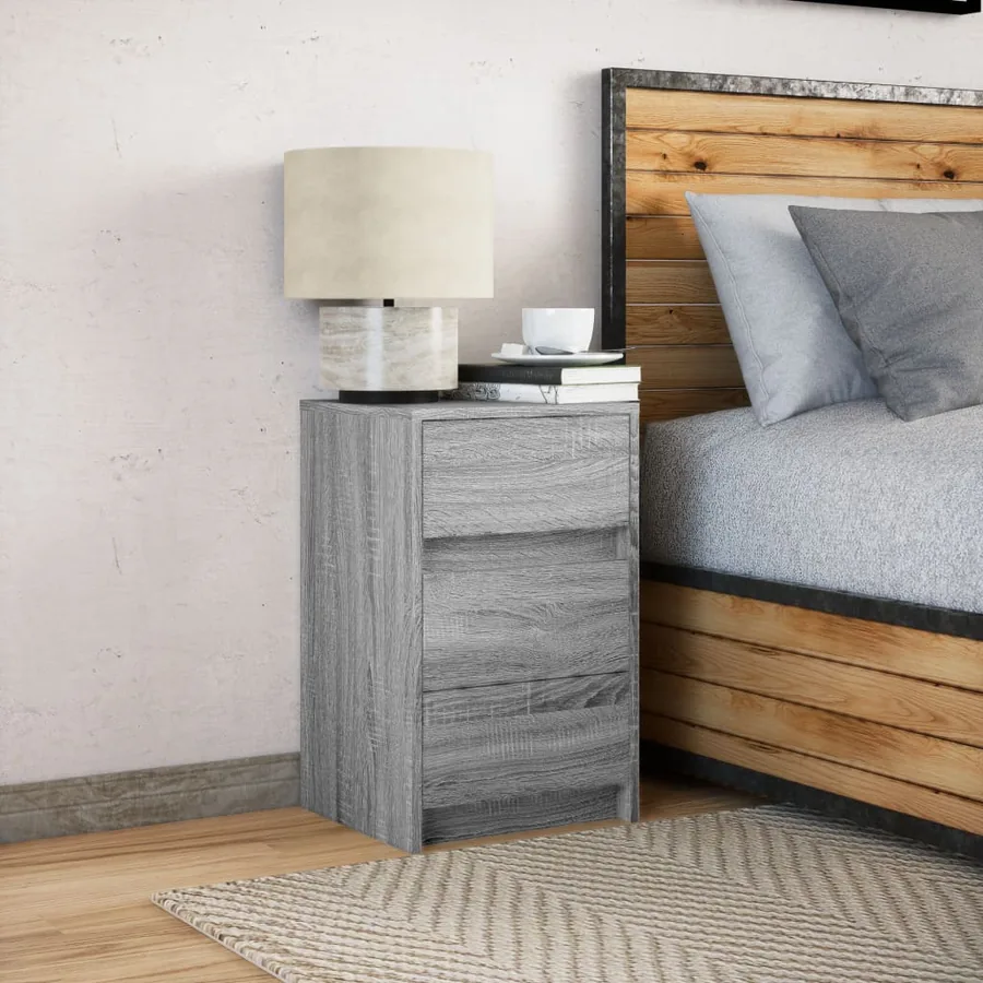 Armoire de chevet et lumières LED sonoma gris bois d'ingénierie - 4