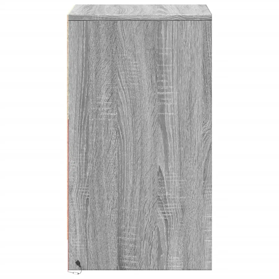 Armoire de chevet et lumières LED sonoma gris bois d'ingénierie - 7