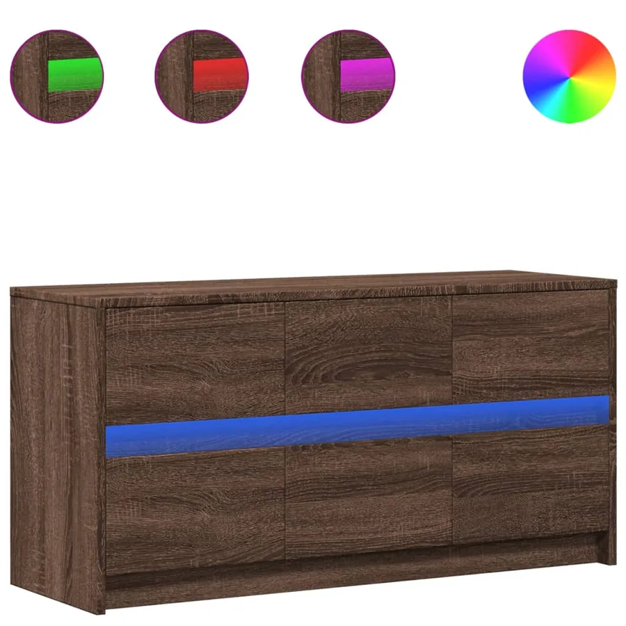 Meuble TV avec LED chêne marron 100x34x50 cm bois d'ingénierie - 2