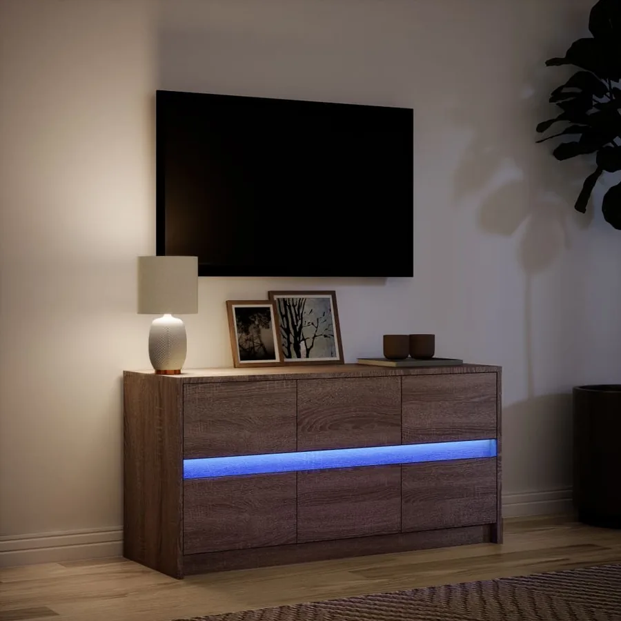Meuble TV avec LED chêne marron 100x34x50 cm bois d'ingénierie - 4