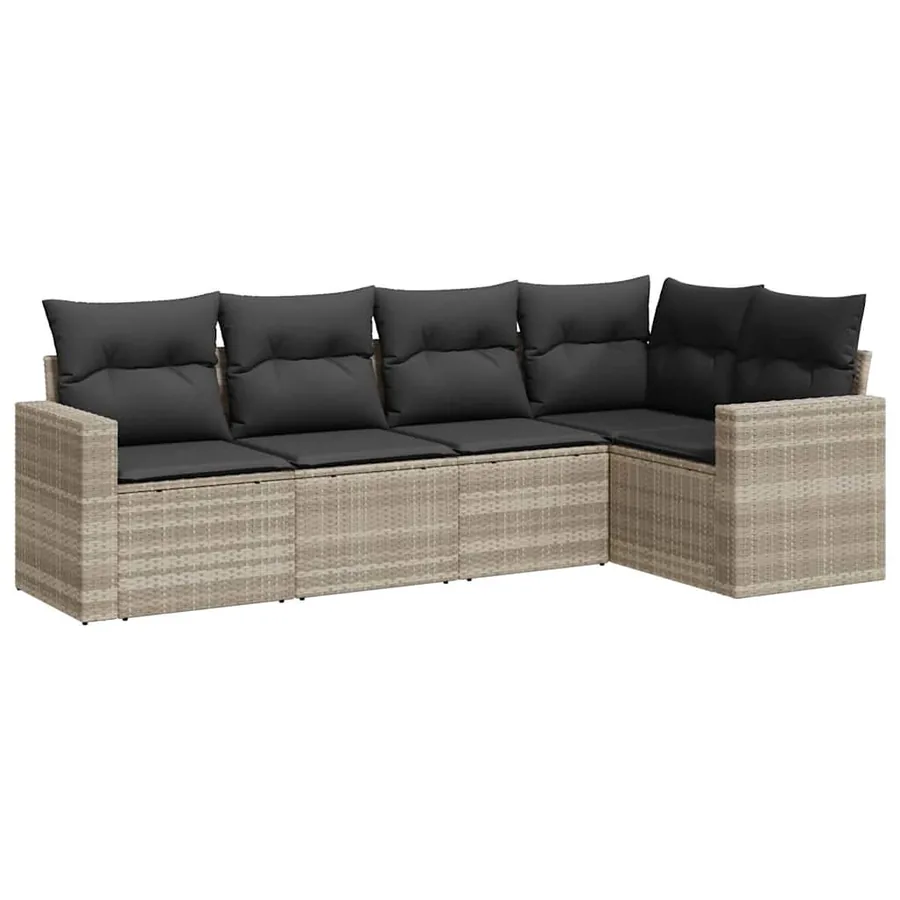 Salon de jardin 5 pcs avec coussins gris clair résine tressée - 2