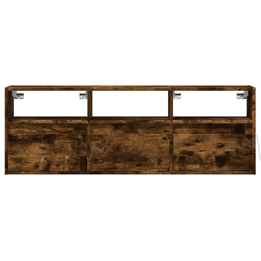 Meuble TV mural avec lumières LED chêne fumé 130x31x45 cm - 6